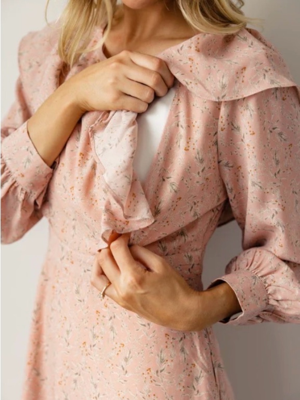 ROOLEE Nursing Friendly Pink Floral Ruffle Midi Dress XL Post Partum Feminine